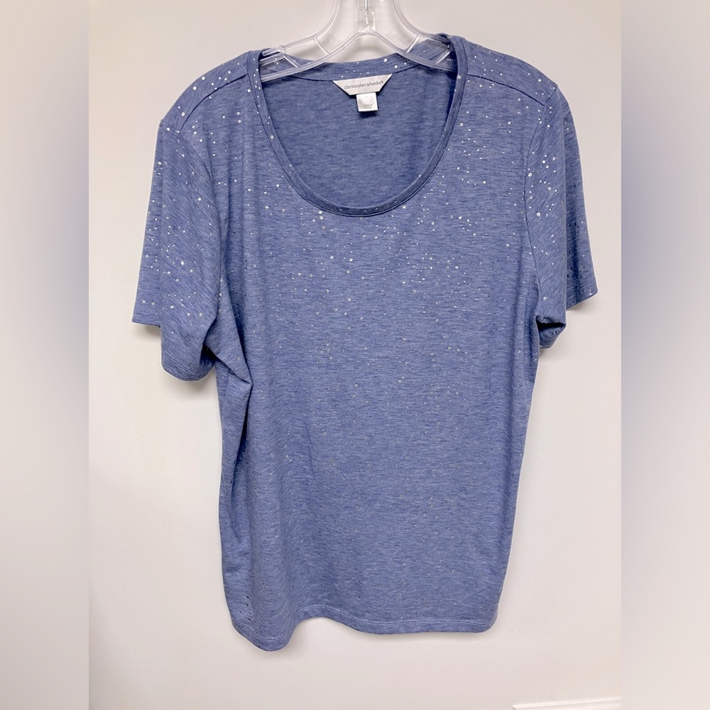 Christopher & Banks, tee, blue with silver specs, XL